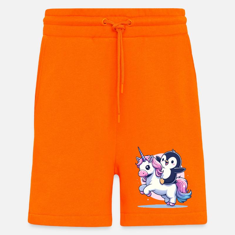 Pinguin reitet Einhorn - Shorts - made by SPREAD - SUNSET ORANGE