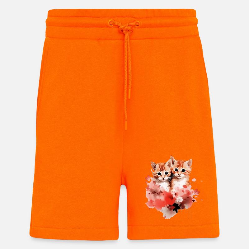 Fleurs de Duo de chatons aquarelle - Short bio décontracté fabriqué en UE - SUNSET ORANGE
