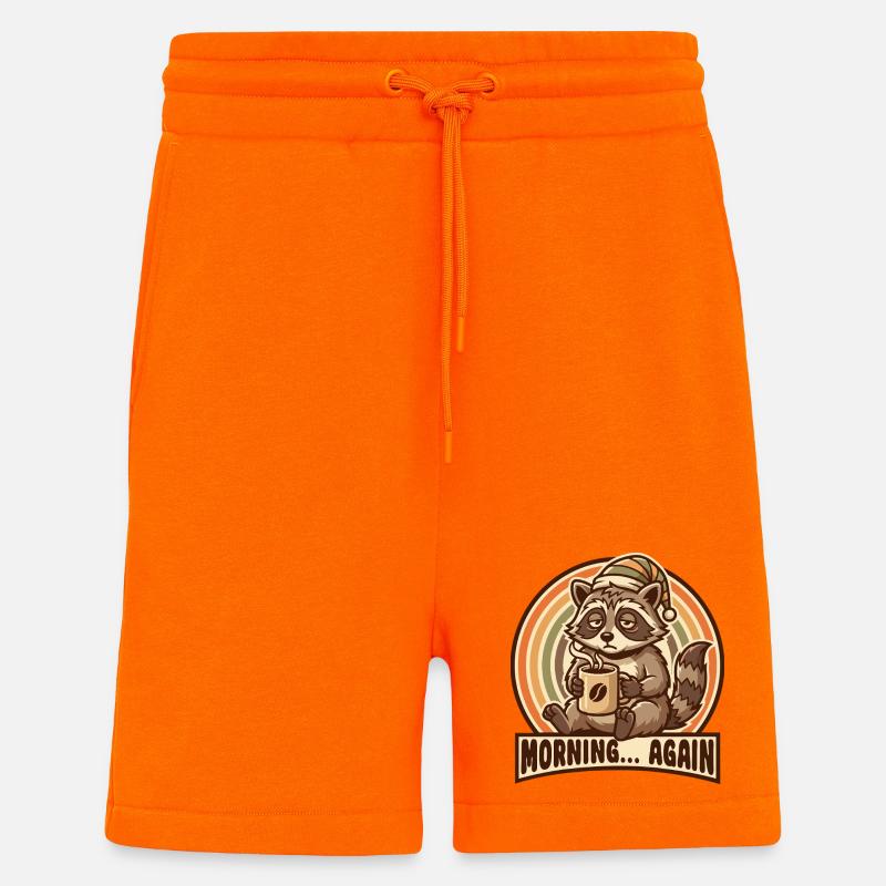 Morgenmuffel Waschbär mit Kaffee - Shorts - made by SPREAD - SUNSET ORANGE