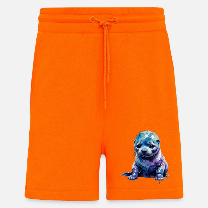 Loutre de phoque aquarelle - Short bio décontracté fabriqué en UE - SUNSET ORANGE