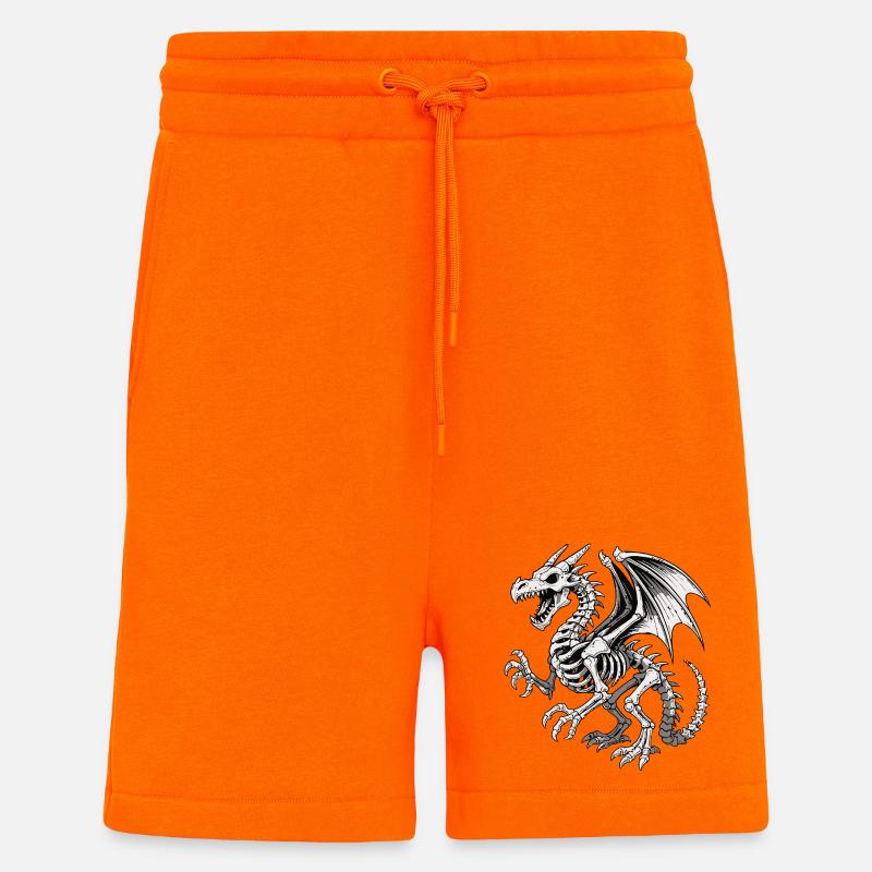 Illustration de squelette de dragon céleste - Short bio décontracté fabriqué en UE - SUNSET ORANGE
