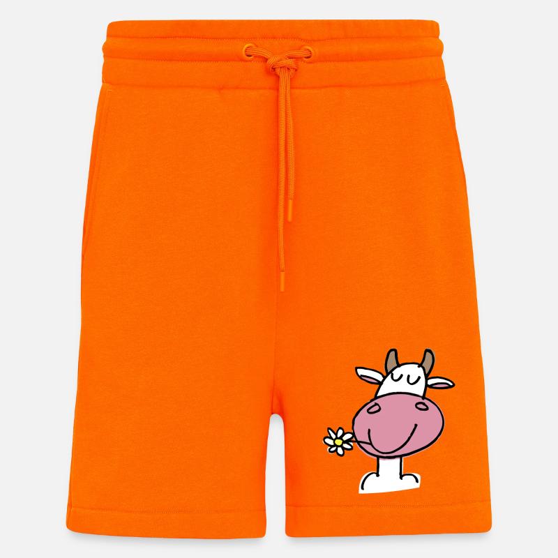 Vache Joyeuse et Fleur Délicate - Short bio décontracté fabriqué en UE - SUNSET ORANGE