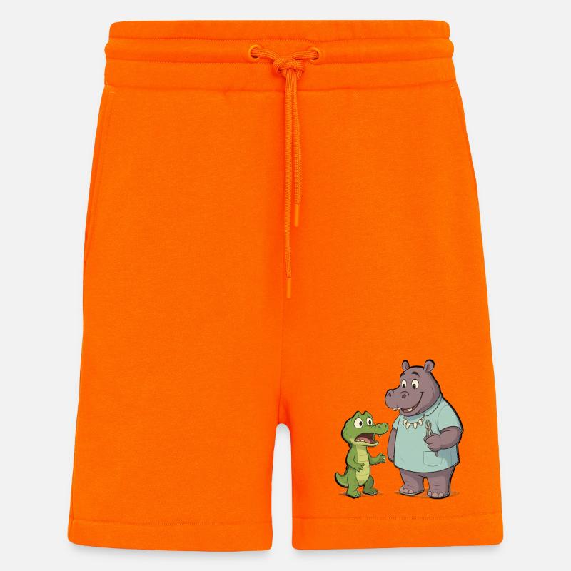 Hippo dentiste et Crocodile Aventure - Short bio décontracté fabriqué en UE - SUNSET ORANGE