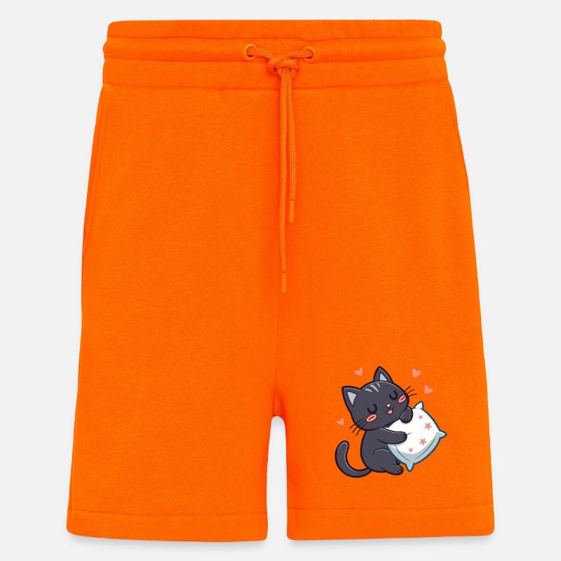 Starry Cuddly Black Cat with Pillow - Shorts - made by SPREAD - SUNSET ORANGE