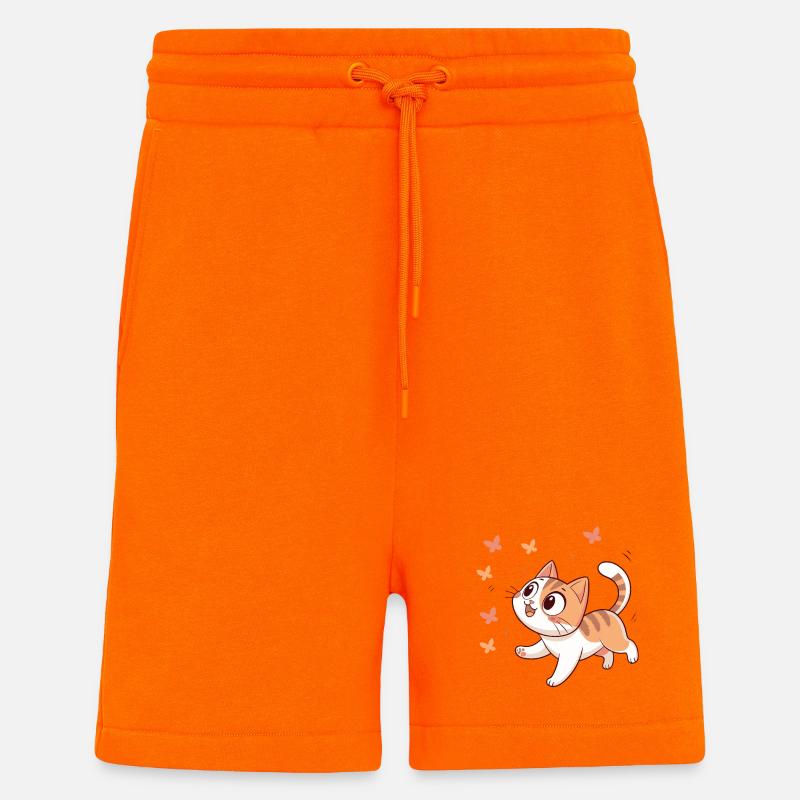 Chaton joyeux papillons - Short bio décontracté fabriqué en UE - SUNSET ORANGE