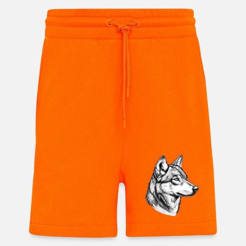 Wolf Wolfskopf Schwarz Weiß Gezeichnet Kunst - Shorts - made by SPREAD - SUNSET ORANGE