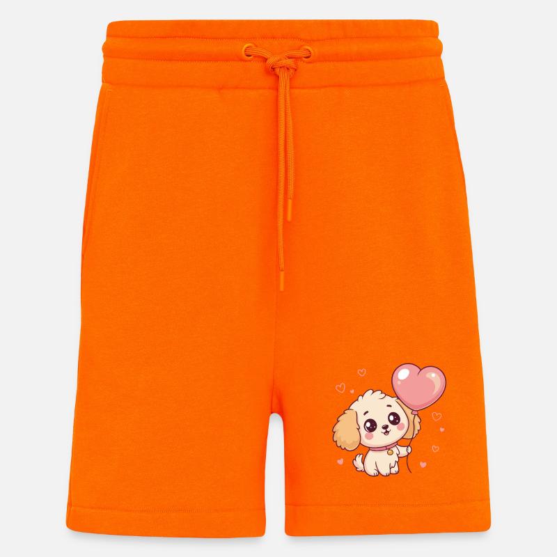 Chiot Caniche mignon au ballon cœur - Short bio décontracté fabriqué en UE - SUNSET ORANGE