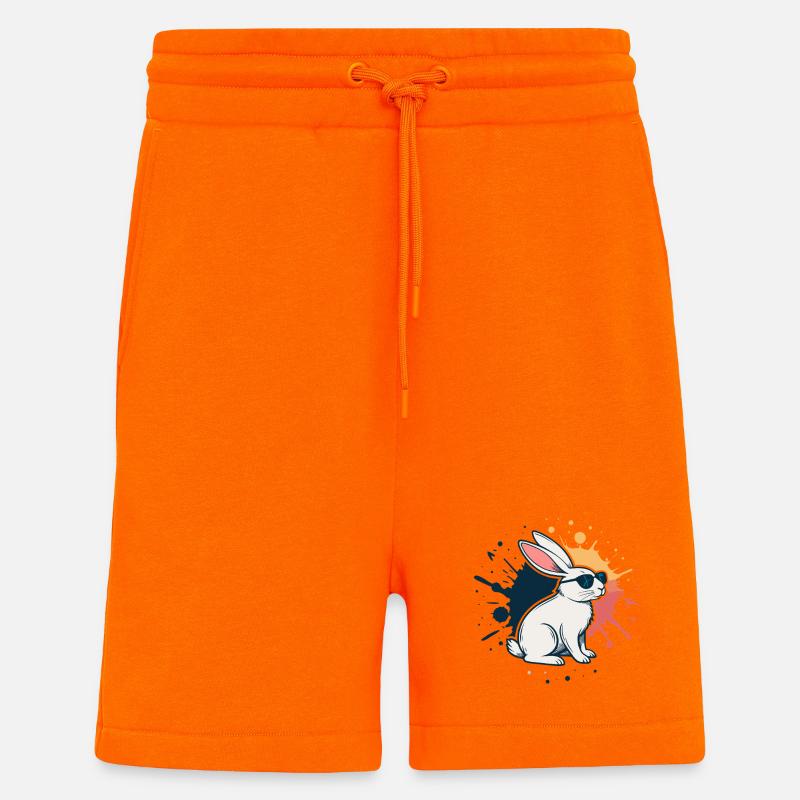 Lapin cool à lunettes et éclaboussures - Short bio décontracté fabriqué en UE - SUNSET ORANGE