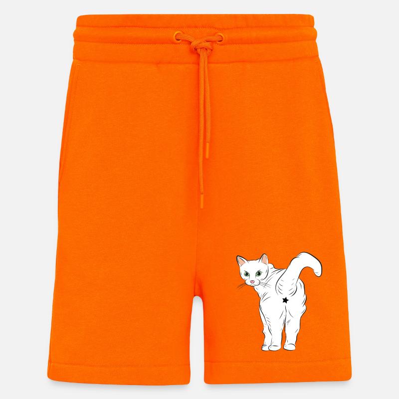 Weiße Katze mit Sternlogo - Shorts - made by SPREAD - SUNSET ORANGE