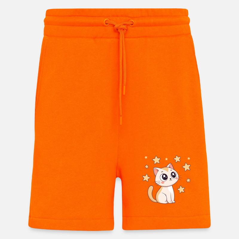 Chat étoilé kawaii - Short bio décontracté fabriqué en UE - SUNSET ORANGE