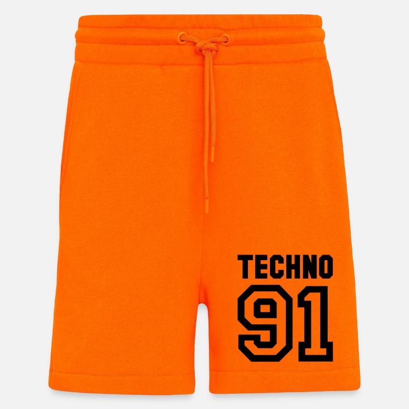 TECHNO Rave Techno 90s 90s - Short bio décontracté fabriqué en UE - SUNSET ORANGE