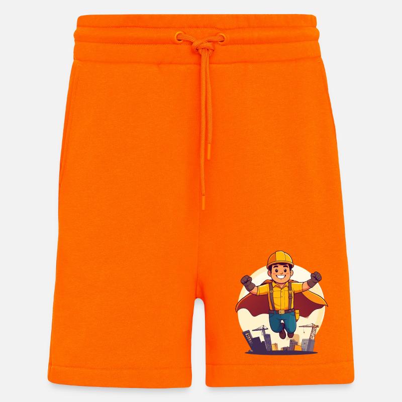 Bauhelden Superheld Bauarbeiter Held der Baustelle - Shorts - made by SPREAD - SUNSET ORANGE