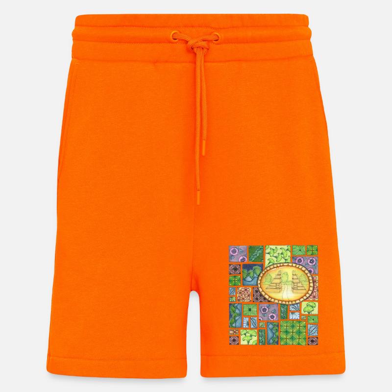 Bali temple on pattern patchwork - Shorts - made by SPREAD - SUNSET ORANGE