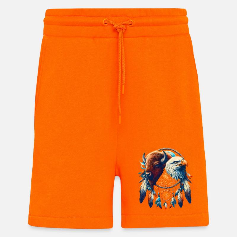 Falke und ätherisches Büffel-Mandala - Shorts - made by SPREAD - SUNSET ORANGE