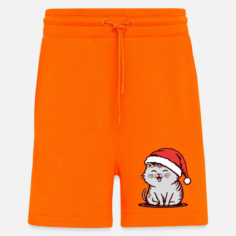 Chat au chapeau de Père Noël - Short bio décontracté fabriqué en UE - SUNSET ORANGE