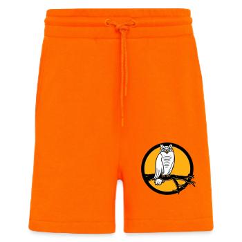 Eule Uhu Ast Baum Wald Mond Nacht Vollmond rund - Shorts - made by SPREAD - SUNSET ORANGE - Vorne