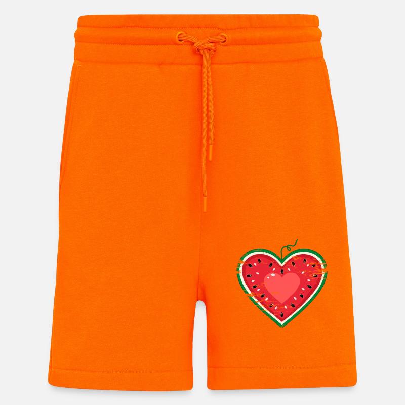 Coeur design pastèque utilisé - Short bio décontracté fabriqué en UE - SUNSET ORANGE