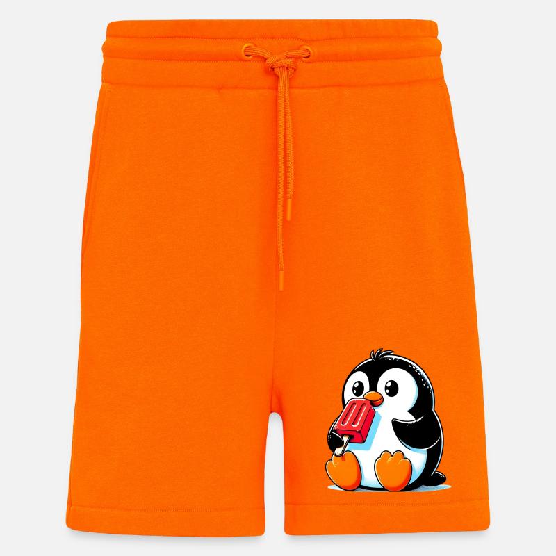 Penguin eats a popsicle - Shorts - made by SPREAD - SUNSET ORANGE