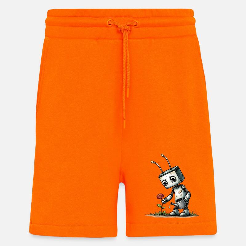 Roboter gießt eine Blume  - Shorts - made by SPREAD - SUNSET ORANGE
