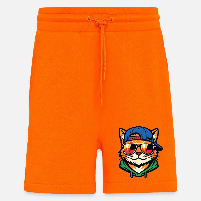Chat avec des lunettes de soleil - Short bio décontracté fabriqué en UE - SUNSET ORANGE