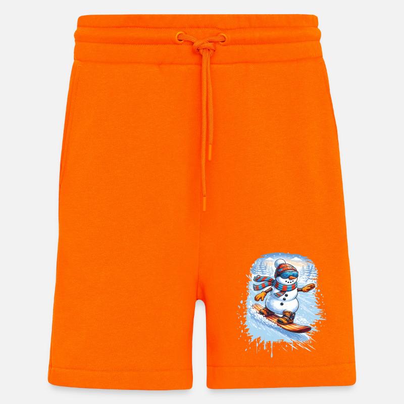 Cooler Schneemann beim Snowboarden – Winterspaß - Shorts - made by SPREAD - SUNSET ORANGE