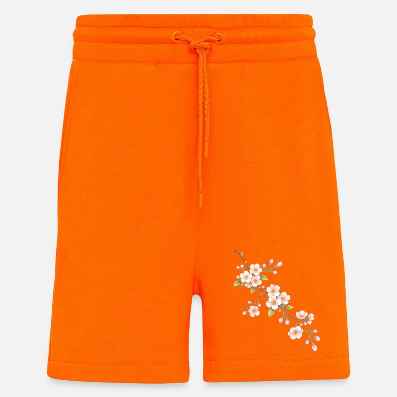 Illustration de branche de cerisier - Short bio décontracté fabriqué en UE - SUNSET ORANGE