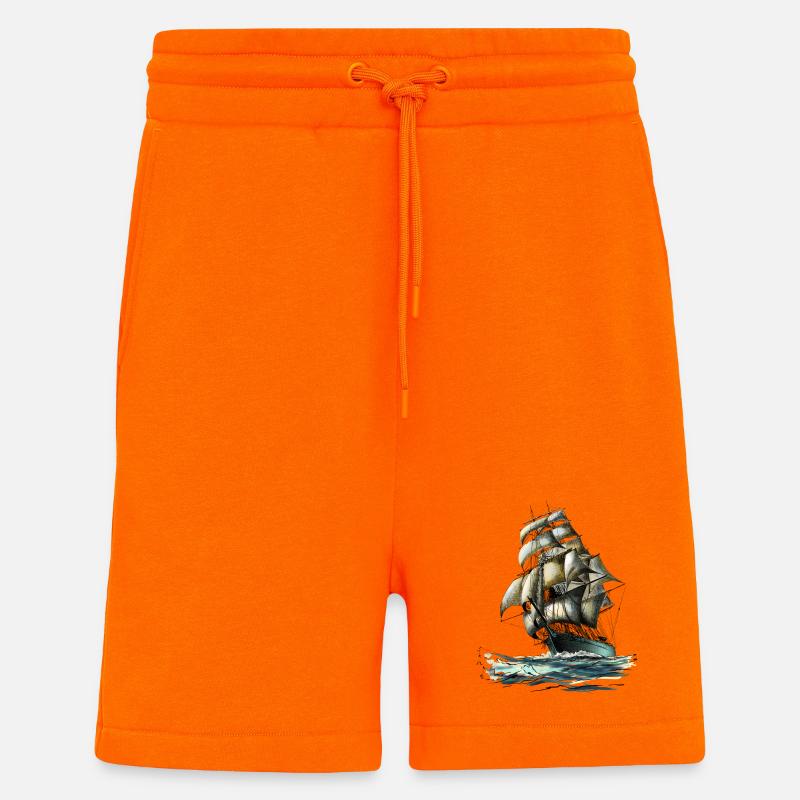 sailing ship - Organic relaxed shorts made in EU - SUNSET ORANGE