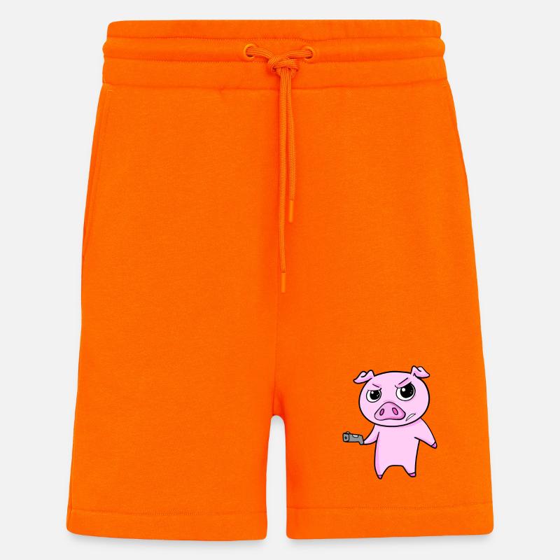 Cochon avec pistolet - Short bio décontracté fabriqué en UE - SUNSET ORANGE