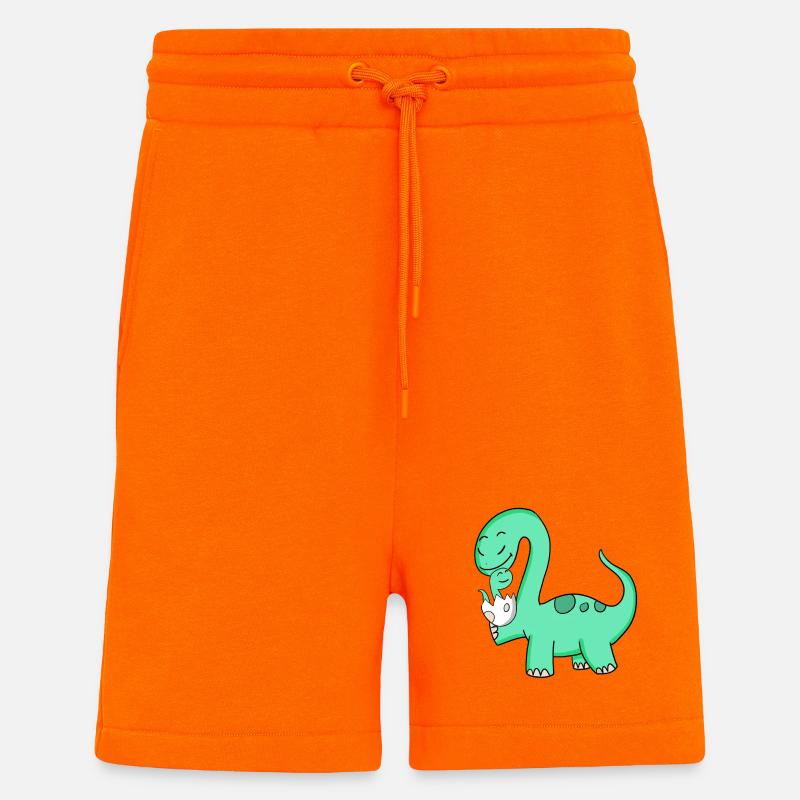 Dinosaure avec bébé dinosaure - Short bio décontracté fabriqué en UE - SUNSET ORANGE