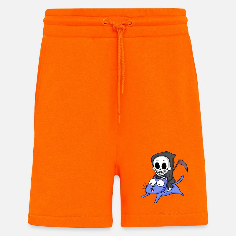 Grim Reaper sitting on cat - Shorts - made by SPREAD - SUNSET ORANGE