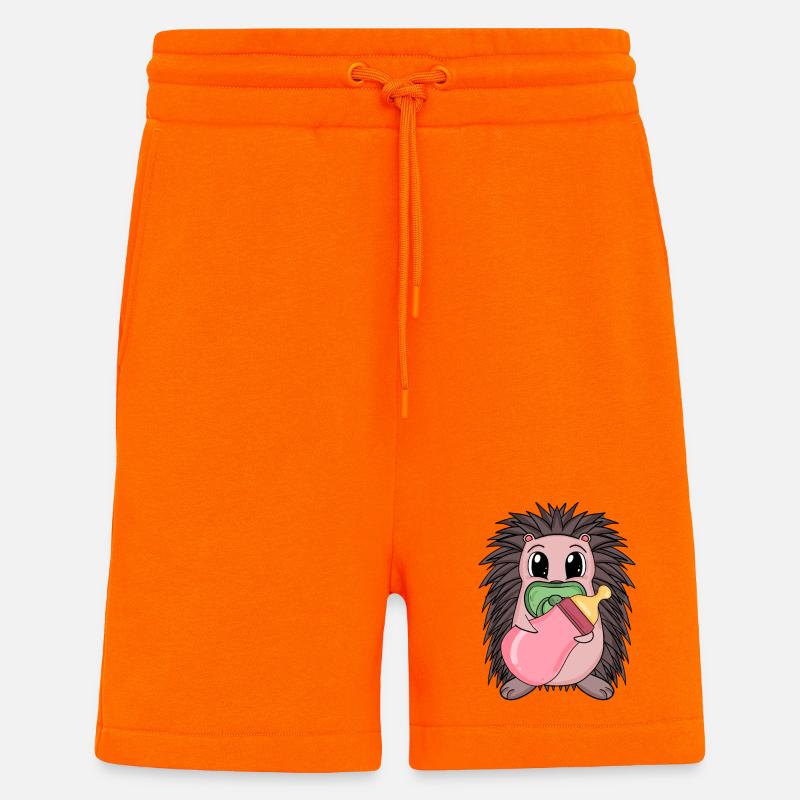 Motif de bébé hérisson - Short bio décontracté fabriqué en UE - SUNSET ORANGE