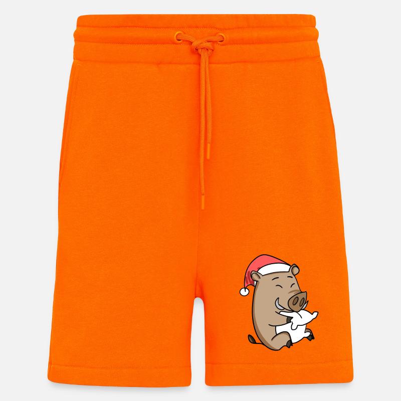 Sanglier Cochon de Noël - Short bio décontracté fabriqué en UE - SUNSET ORANGE