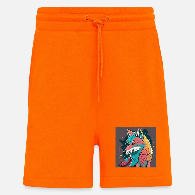 Geometrischer Wolf Farbexplosion - Shorts - made by SPREAD - SUNSET ORANGE