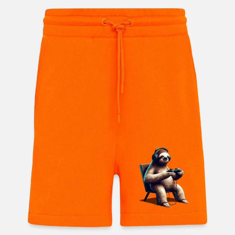 Sloth Gamer avec casque et manette Low Poly - Short bio décontracté fabriqué en UE - SUNSET ORANGE