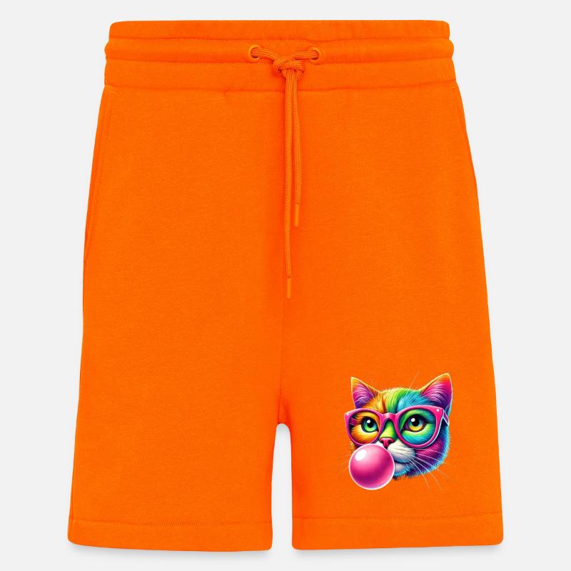 Bunte Katze mit Brille und Kaugummi-Design - Shorts - made by SPREAD - SUNSET ORANGE