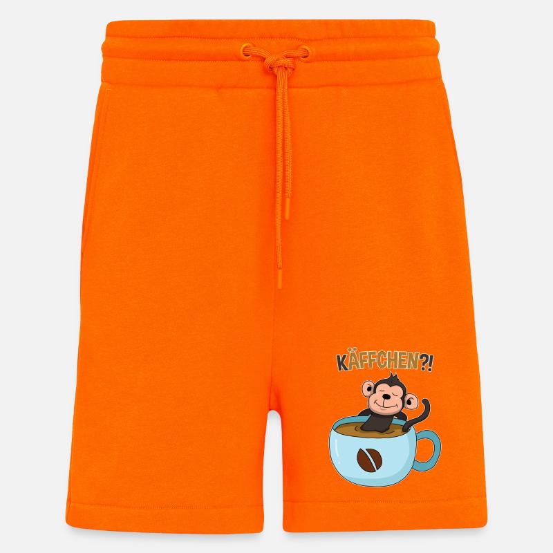 Pause-café avec le singe - Short bio décontracté fabriqué en UE - SUNSET ORANGE