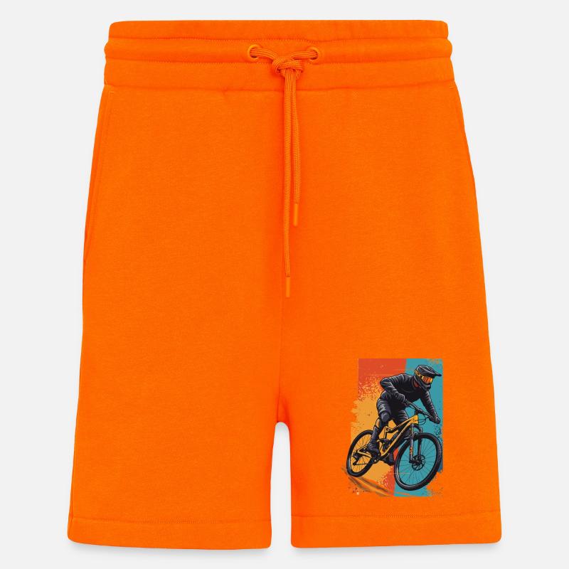 Dynamischer Mountainbiker im Action-Design - Shorts - made by SPREAD - SUNSET ORANGE
