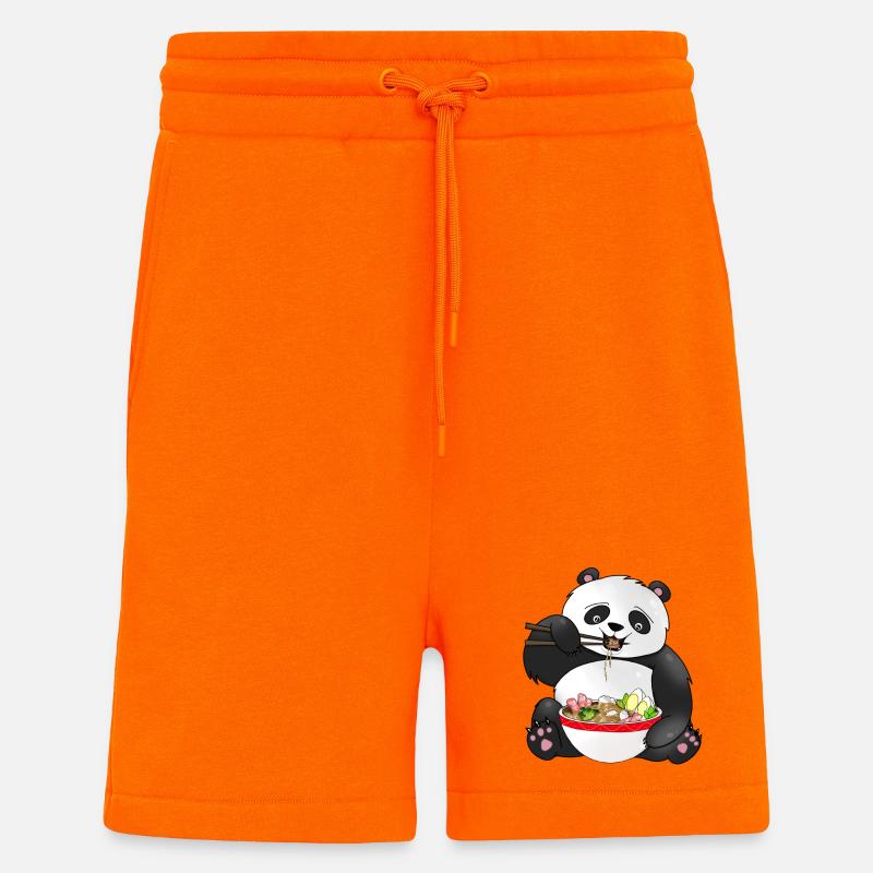 Panda mignon mangeant des nouilles - Short bio décontracté fabriqué en UE - SUNSET ORANGE