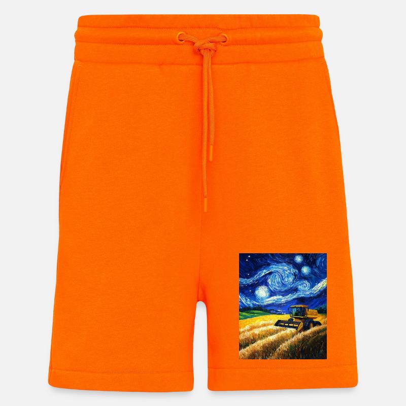 moissonneuse-batteuse fermier style van gogh étoilé - Short bio décontracté fabriqué en UE - SUNSET ORANGE