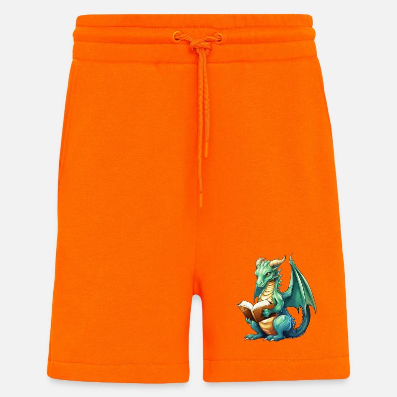 Fantasy-Lese-Drache mit Buch - Shorts - made by SPREAD - SUNSET ORANGE