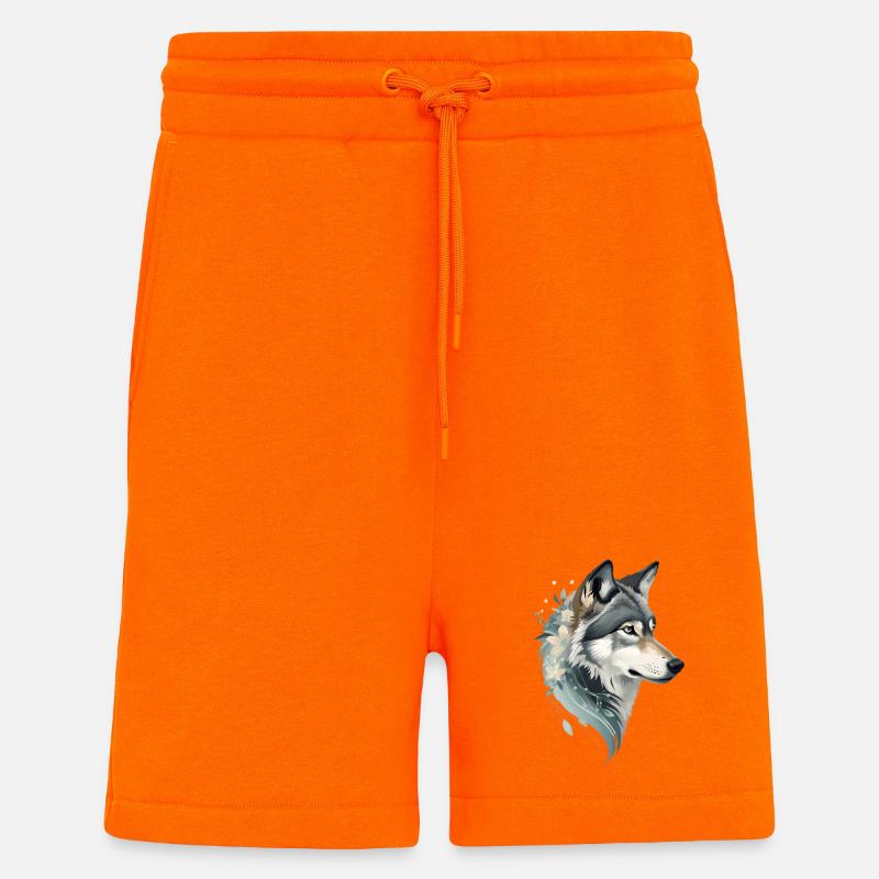 Wolf head with flower ornament - Shorts - made by SPREAD - SUNSET ORANGE