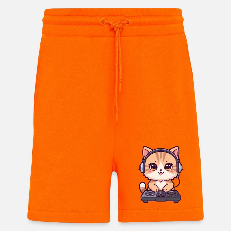 Katze als DJ mit Kopfhörer - Shorts - made by SPREAD - SUNSET ORANGE