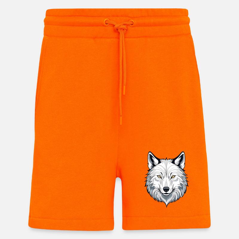 Illustration de tête de loup blanc - Short bio décontracté fabriqué en UE - SUNSET ORANGE