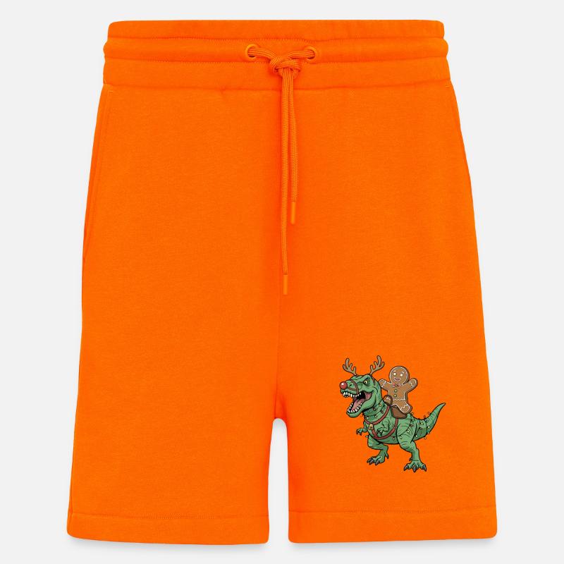 Gingerbread Man Rides T-Rex Christmas Dinosauri - Shorts - made by SPREAD - SUNSET ORANGE