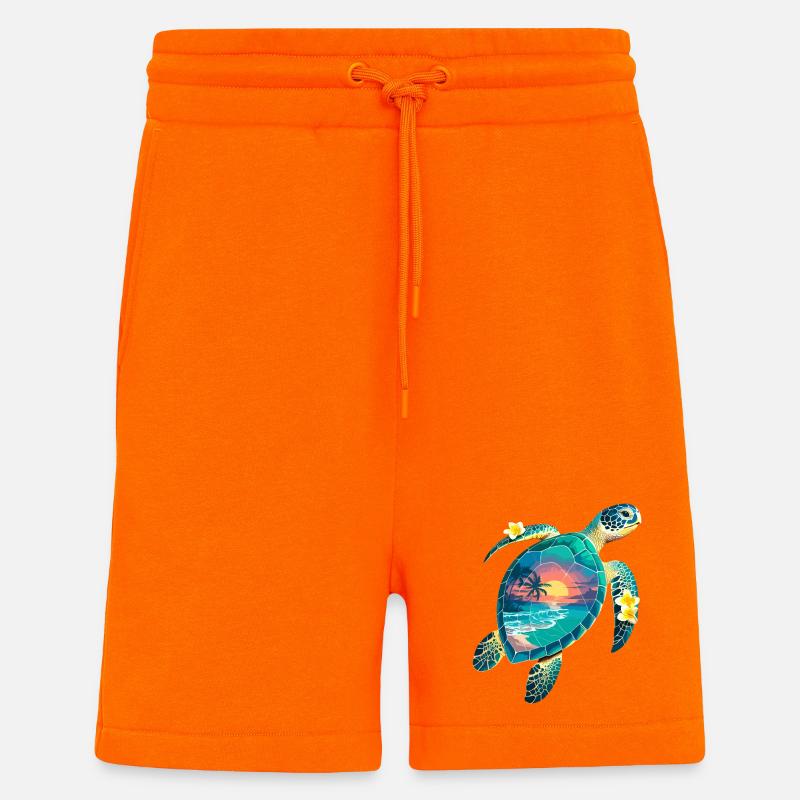 Turtle Waves Surf Turtle Surfer Turtles - Short bio décontracté fabriqué en UE - SUNSET ORANGE