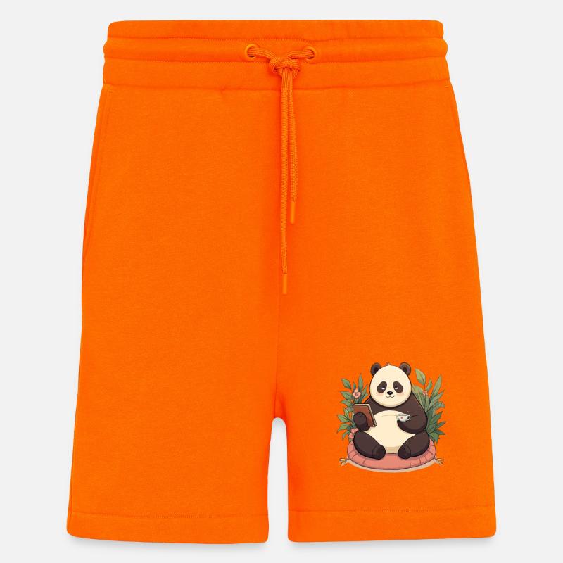 Panda beim Lesen mit Tee - Shorts - made by SPREAD - SUNSET ORANGE