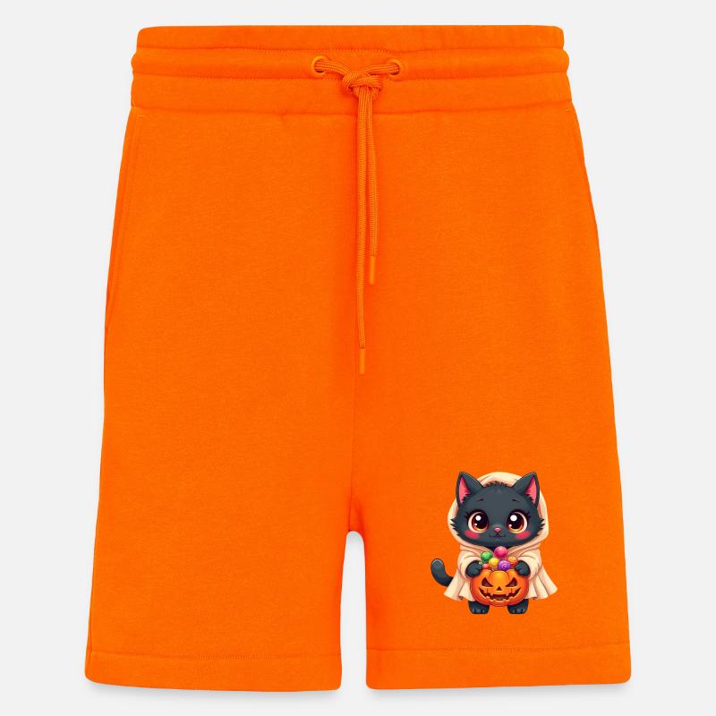 Chat d’Halloween avec citrouille d’Halloween - Short bio décontracté fabriqué en UE - SUNSET ORANGE