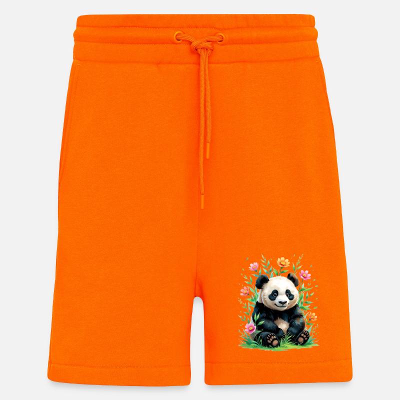 Panda dans la forêt fleurie - Short bio décontracté fabriqué en UE - SUNSET ORANGE