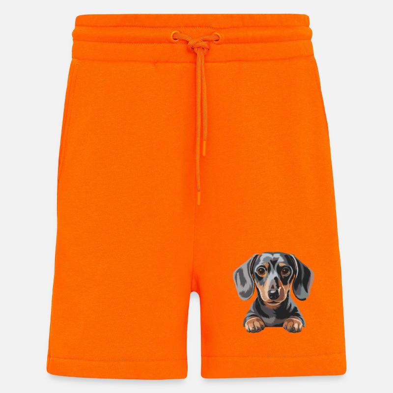 Illustration de chiot teckel - Short bio décontracté fabriqué en UE - SUNSET ORANGE