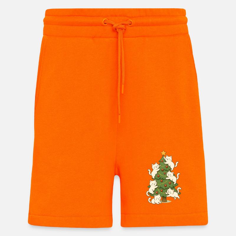 Chat, Arbre de Noël, Whimsy, Chatons - Short bio décontracté fabriqué en UE - SUNSET ORANGE